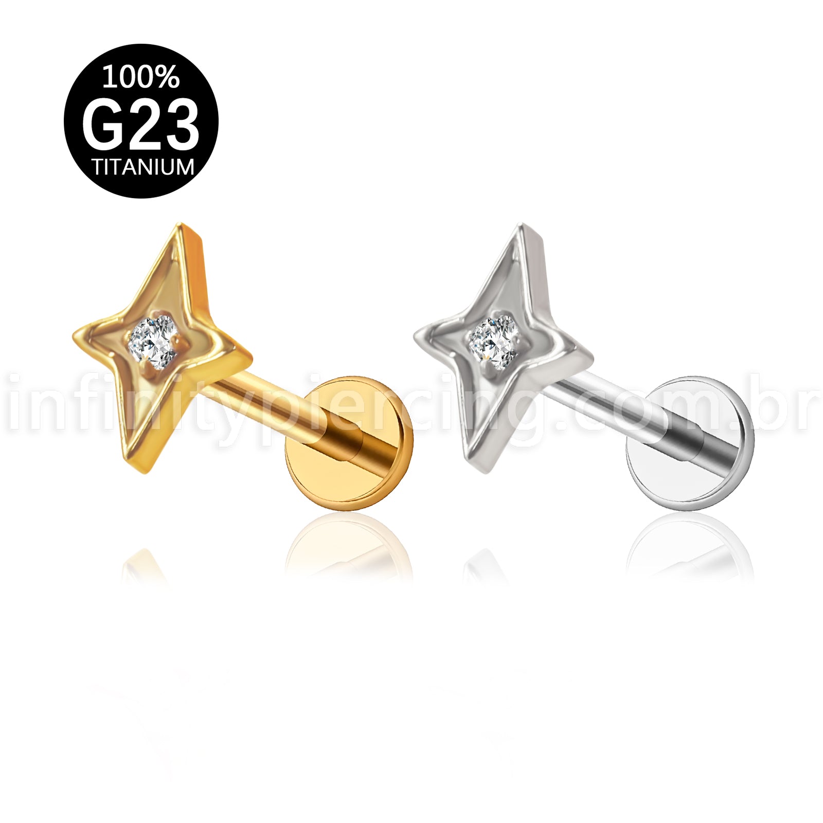 Piercing Labret Titânio Estrela Com Zircônia Cravejada